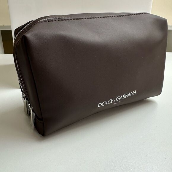 Dolce & Gabbana Beauty Cosmetic Toiletry Bag Brown Dual Zipper 2 Compartments - Picture 2 of 10